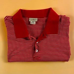 L.L. Bean | Men’s Red/White Striped 100% Pima Cotton Polo  Shirt | Size M-Reg